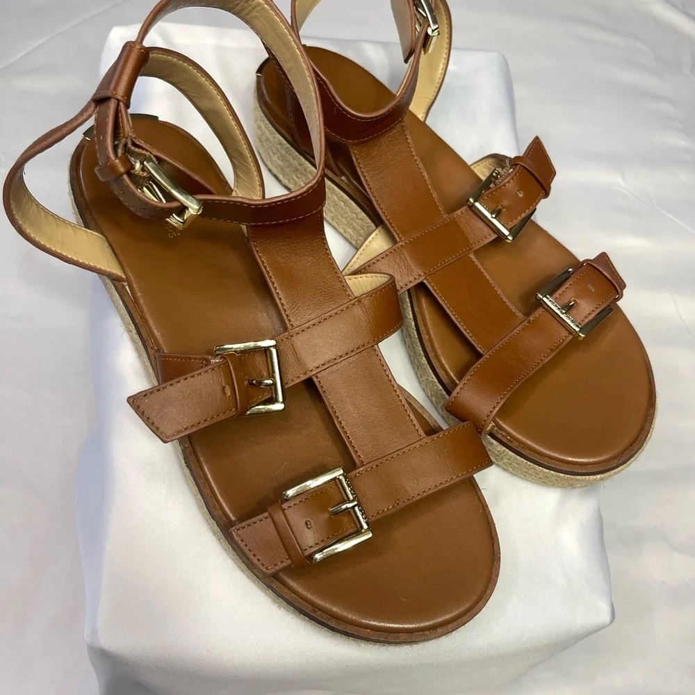 Michael Kors Tan Leather Gladiator Sandals Espadrille Platform - Picture 3 of 3